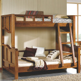 胡桃木简约儿童床 实木中式子母床双层床可选1.2/0.9米和1.5/1.2m