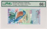 【PMG评级币66分洋葱冠小号】全新UNC百慕大2009年版2元/最佳纸币