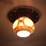 中式陶瓷灯过道走廊灯玄关门厅灯楼道吸顶灯单头吸顶红木色木艺灯