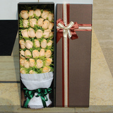 柳州同城鲜花速递圣诞节平安夜生日情人节33香槟玫瑰花礼盒送花