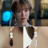 韩国韩版她很漂亮高俊熙同款耳环水晶珍珠璀璨修饰脸型耳钉长耳坠
