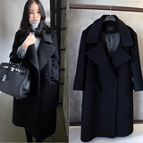 2015新款冬装韩国茧型大码黑色毛呢外套中长款羊绒呢子大衣女