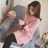 2015韩国代购冬装新品女装甜美纯色蕾丝拼接连衣裙长袖针织打底裙