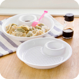 创意日式家居带醋碟水饺盘子 饭店塑料饺子盘 双层沥水多用水果盘