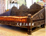 东南亚风格家具榆木罗汉床 泰式实木手工雕花罗汉椅原木三人沙发