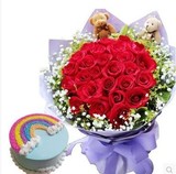 重庆市生日鲜花蛋糕组合同城配送，33朵玫瑰鲜花水果蛋糕组合礼物