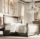 美式法式实木做旧双人床软包床 卧室布艺软包实木床家具定制