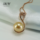 JW珠宝 高贵天鹅款天然南洋金珠吊坠18k金真钻金珠项链高端订制