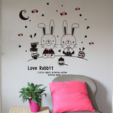 卡通可爱月亮星星爱情情侣兔子爱心墙贴可移除贴纸搞笑卧室墙贴画