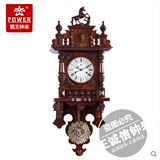 霸王钟表挂钟木质机械老式古典马到成功时钟客厅实木整点报时