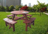 外贸出口木制实木ACQ防腐木质户外庭院休闲广场圆形野餐桌椅组合