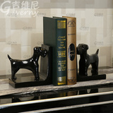 现代新中式样板间装饰品书桌书柜儿童房个性书靠小狗书挡书夹摆件