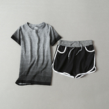 无名家 2016夏季女子运动跑步健身速干服女两件套装夏短袖T恤短裤