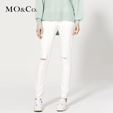 MO&Co.破洞修身牛仔裤显瘦口袋百搭小脚裤长裤MA161JEN12 moco