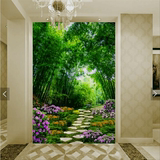 花园竹林风景3D立体玄关客厅过道背景墙纸无缝整张背胶壁纸