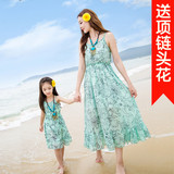 亲子装夏季沙滩裙子雪纺吊带母女装长裙海边度假中大童连衣裙韩版