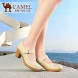Camel骆驼女鞋荔枝纹浅口粗高跟真皮女士春秋单鞋春季款
