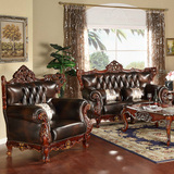 格玛丽丝美式古典 实木桃花芯木头层全真皮 别墅客厅组合家具沙发
