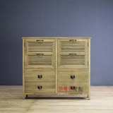 RH出口美式乡村实木鞋柜 法式复古做旧原木色玄关柜 储物柜 斗柜