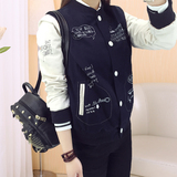 棒球服女春秋装韩版学生大码长袖短款涂鸦印花小外套百搭夹克上衣
