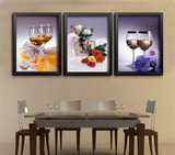 壁画 餐厅装饰画 单幅 餐厅挂画 高脚杯组合三联框画 水果