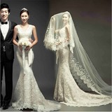 新款2016新娘结婚小鱼尾婚纱 性感蕾丝双肩深V领修身韩版拖尾婚纱