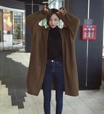 韩国东大门秋冬新款时尚学院风中长款毛衣外套女 蝙蝠袖针织开衫