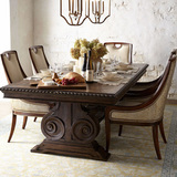 美式乡村餐桌复古做旧雕花实木餐桌椅组合餐台欧式餐厅家具橡木