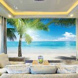 3D立体地中海风格海景椰树沙滩墙纸客厅沙发电视背景墙壁纸壁画