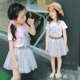 香港代购ZARA女童装2016夏季新款宝宝韩版花朵T恤碎花短裙两件套