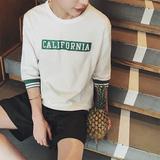夏季韩版潮流个性条纹五分袖T恤男士宽松5分袖短袖体恤权志龙同款