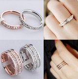 欧美时尚双排钛钢彩金戒指环女镀18K玫瑰金韩国首饰品圣诞礼物