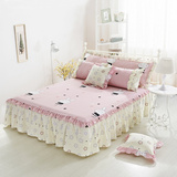 全棉儿童卡通粉色公主风床套 床罩床裙1.5/1.8m床双人保护套单件