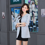 韩版女装2015秋季新款大码修身显瘦中长款无领麂皮绒女式风衣外套