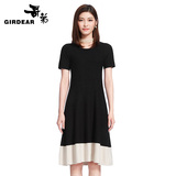 Girdear/哥弟女装夏装2016新款潮贴身修身拼接短袖连衣裙790148