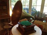 海外代购 古董收藏黑胶唱片机维克多手摇留声机V橡树实木电唱机