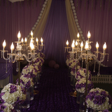 新款金色五头水晶烛台灯路引婚礼布置迎宾区创意摆件婚庆道具批发