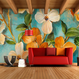 欧尚大型壁画复古油画花卉电视影视背景沙发墙客卧壁纸墙纸 美式