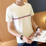 夏季简约学生半截袖上衣休闲圆领男士短袖T恤韩版修身青年体恤衫