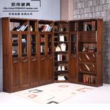 实木书柜自由组合转角书柜黑 胡桃木书柜架书橱带门储物柜转角柜