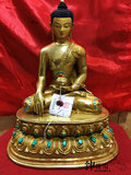 藏传佛教尼泊尔紫铜鎏金镶嵌宝石精品密宗佛像 释迦牟尼佛佛像1尺