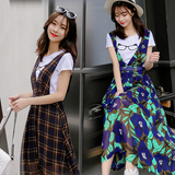 2016夏季新款韩版修身显瘦背带裙两件套雪纺连衣裙时尚长裙套装女