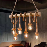 麻绳美式复古简约创意个性灯具餐厅酒吧台咖啡厅田园装饰竹筒吊灯