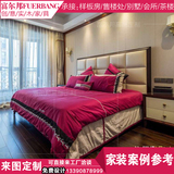 新中式1.8米双人婚床定制 别墅样板房1.5米实木床 现代中式皮布床