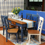 地中海餐桌椅组合深蓝色美式乡村餐桌韩式田园复古简约储物餐桌