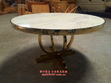 新古典金属不锈钢圆桌现代简约天然爵士白大理石餐桌中式宜家家具