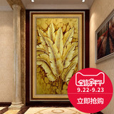 东南亚泰式客厅玄关装饰画走廊挂画竖版手绘抽象画油画金箔芭蕉叶