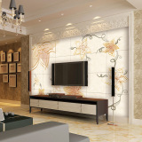 浮雕现代简约3D立体电视背景中式简约墙纸客厅壁画壁纸