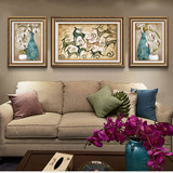 高档美式客厅装饰画欧式沙发背景墙画壁画玄关餐厅挂画有框三联画