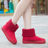 易帝冬天新款中筒女式红色套筒雪地靴厚底加厚保暖防滑棉鞋韩版潮